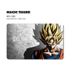 A sticker featuring a Dragon Ball Super Saiyan character design on a gray card background.