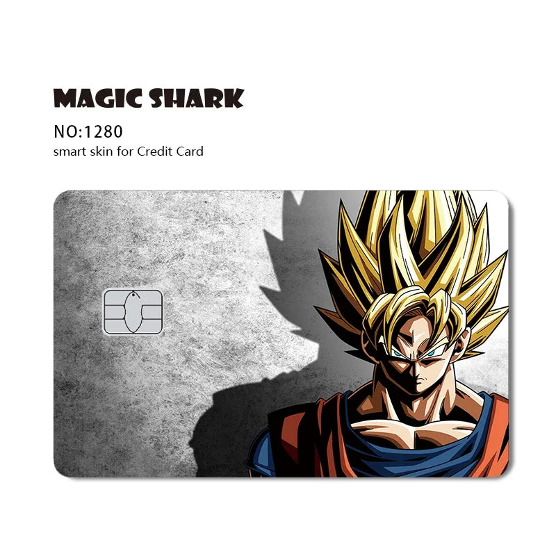 A sticker featuring a Dragon Ball Super Saiyan character design on a gray card background.