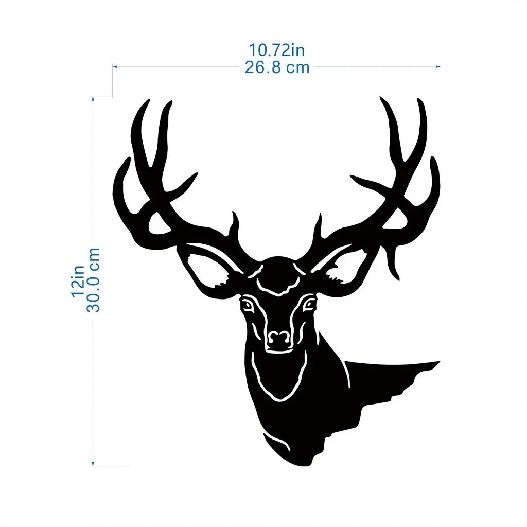 Black metal deer head wall sculpture with antlers and face