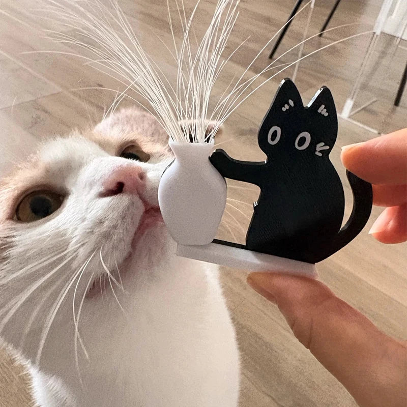Black Cat Magnet with Vase Decor