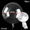 A clear bubble balloon is shown, measuring 25cm, with a 10pcs count and a 12 inch size.