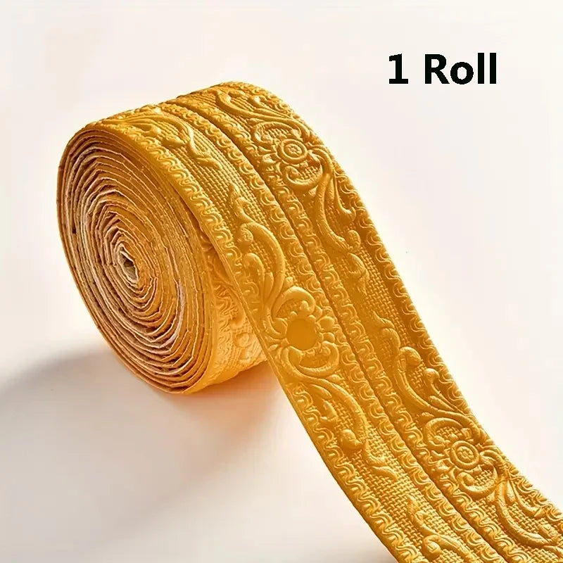 One roll of gold decorative self-adhesive PE foam edge banding trim for walls and door frames.