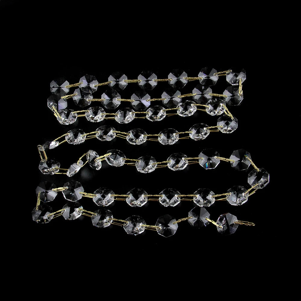 Strands of crystal glass octagon beads used for home decor