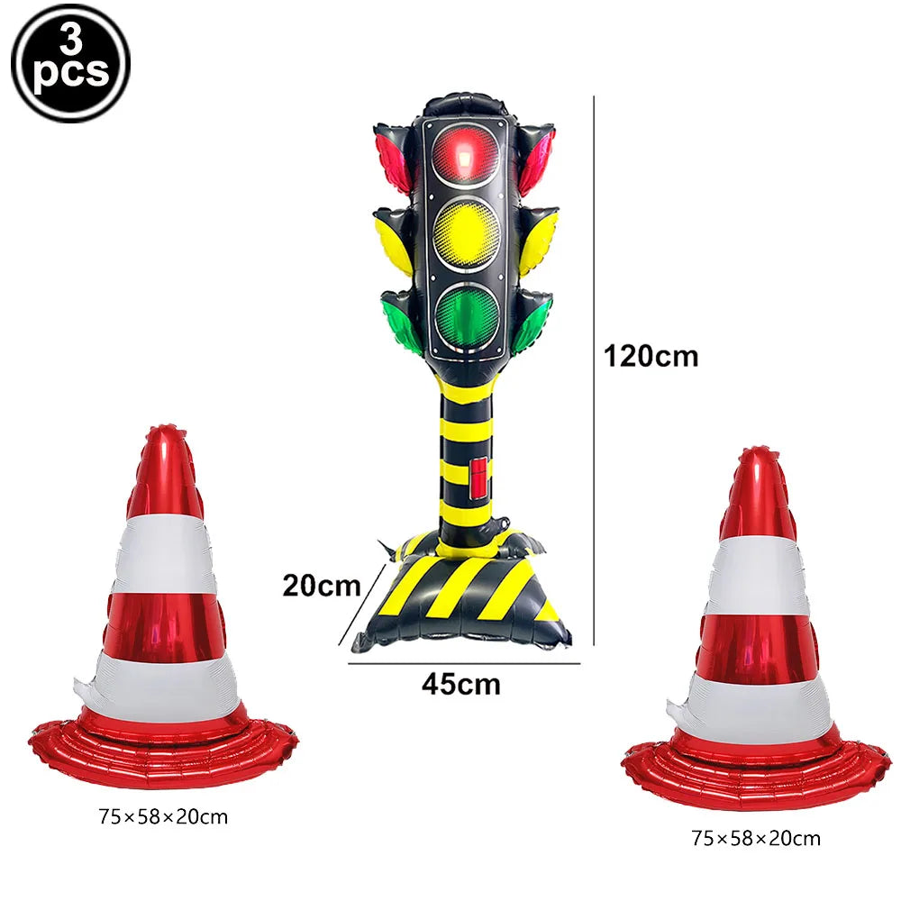 Race Car Birthday Party Balloon Decoration Set with Traffic Lights, Cones & Checkered Flags