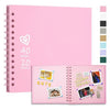 A pink spiral-bound scrapbook album with 40 pages and 20 sheets, featuring decorative elements.