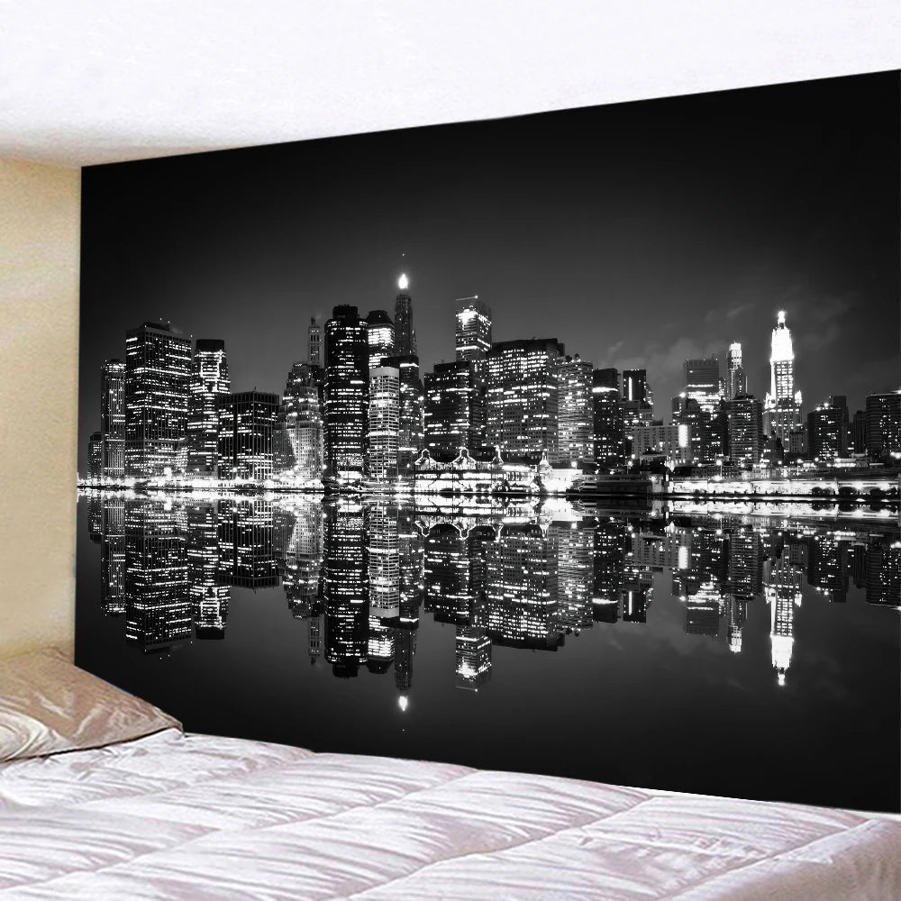 New York City Night View Tapestry Wall Hanging