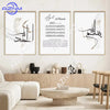 Three framed prints of Islamic Arabic calligraphy on white canvas wall art displayed in a modern interior.