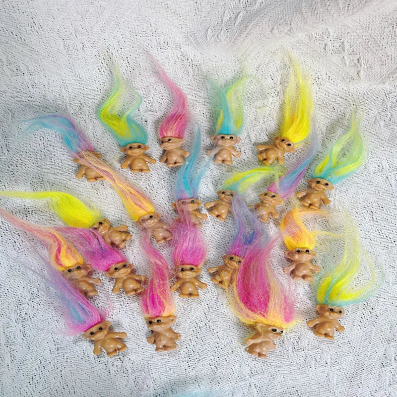 Retro Troll Dolls with Colorful Hair – Set of 10 Mini Figures for Parties and Decor
