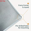 A silver 2D flat metal sign with rounded corners and pre-drilled holes for mounting.
