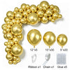 Gold latex balloon garland kit featuring balloons, ribbon, chain, and glue for party decor