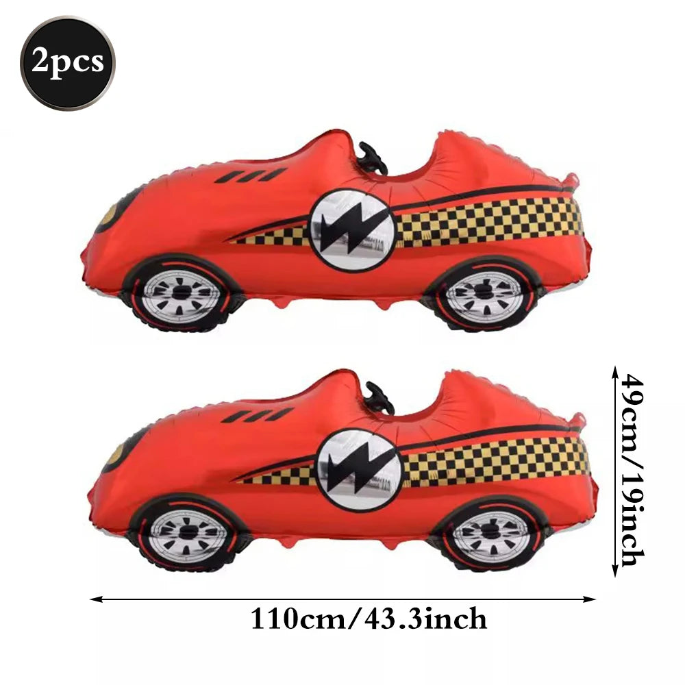 Red race car traffic light balloon set with black and yellow checkered pattern