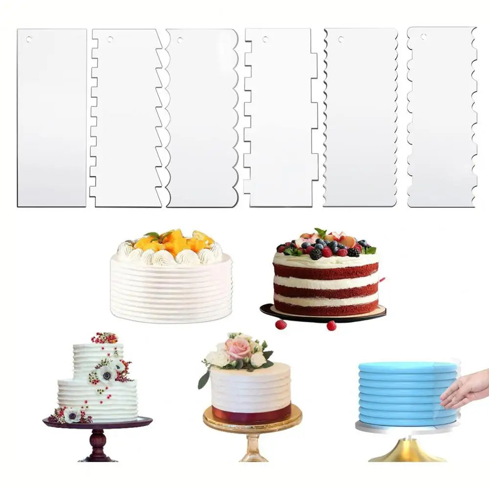 Ein Set aus sechs weißen Acryl-Kuchen- oder Gebäck-Schablonen zum Dekorieren.