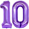 A purple foil number balloon shaped like the number 10.