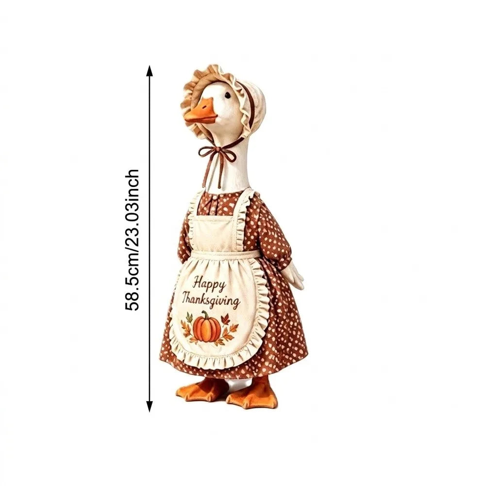 A decorative goose costume featuring a head, body, and clothing set for autumn decor.