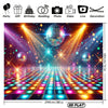 A vibrant disco dance floor backdrop banner featuring a reflective grid of lights and spherical mirrors for parties.