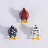 A set of three playful chicken butt fridge magnets featuring a brown, black and white patterned chicken.
