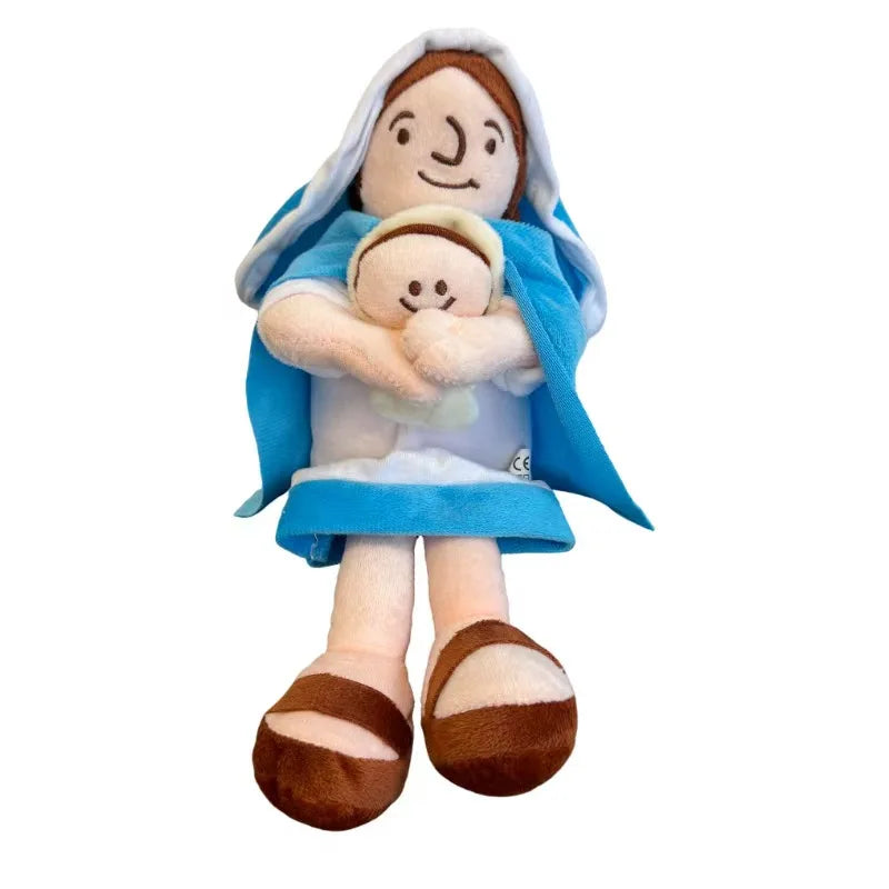 A plush doll set of Jesus and Mary with blue and white robes