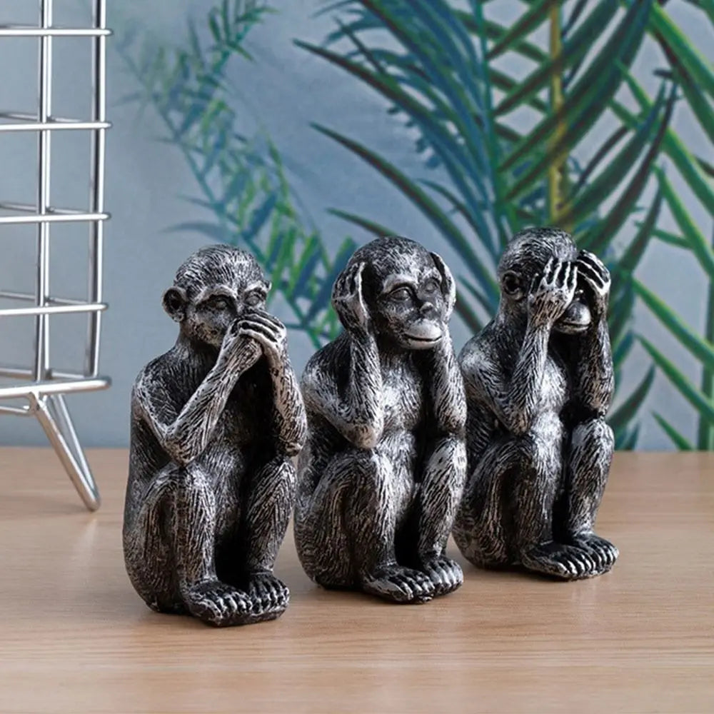 Three Wise Monkeys Resin Figurine Set