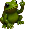 A bright green resin statue of a frog with an extended finger.