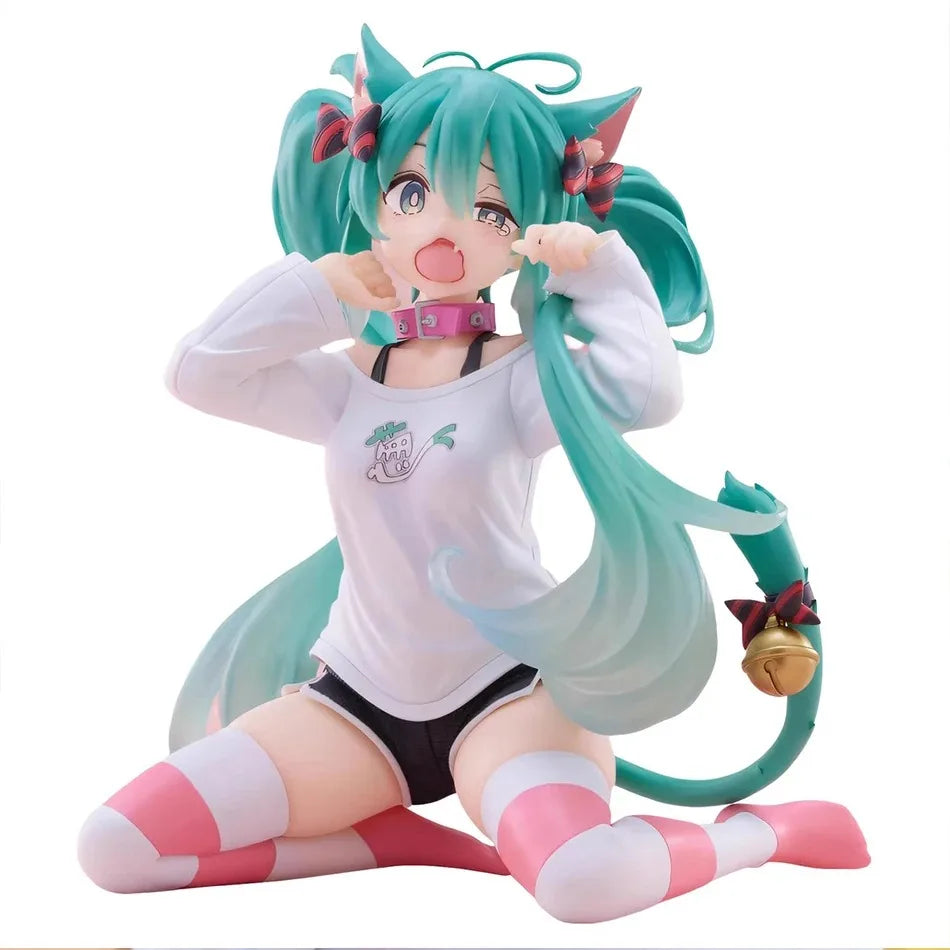A cute anime-style fairy doll with long teal hair and pink accents wearing a white top and shorts.