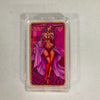 A fantasy art bar in a protective case featuring a woman with purple hair and pink clothing against a magenta background.
