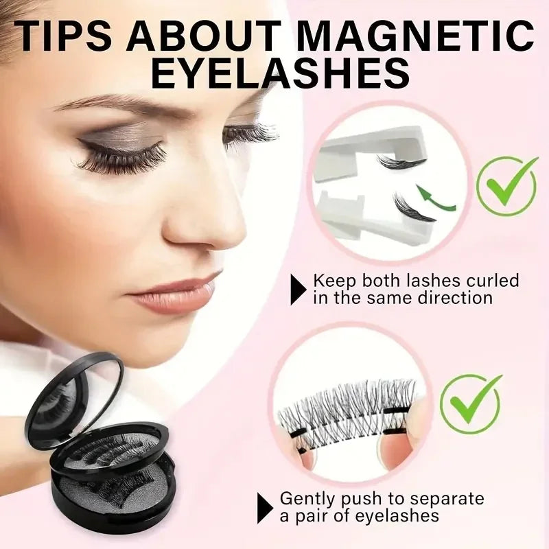 Tips for using magnetic eyelashes showing how to curl and separate pairs of lashes