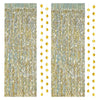 Gold laser wavy foil fringe curtain decor featuring shimmering gold and blue tones.