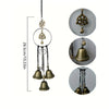 A decorative witch bell wind chime featuring a bronze-colored bell and an intertwined knot pendant hanging from a black chain
