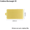 A rectangular metallic gold dessert cake board, 100mm long and 52mm high, packaged for sale.