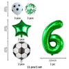 A set of football and number balloons including a soccer ball, a star, and the number six balloon.