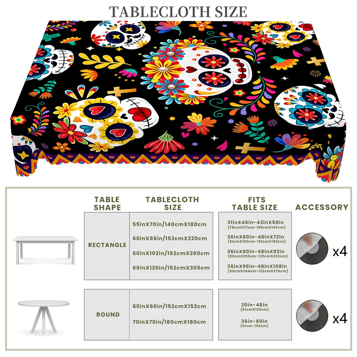 Day of the Dead Skull Print Tablecloth – Waterproof & Festive