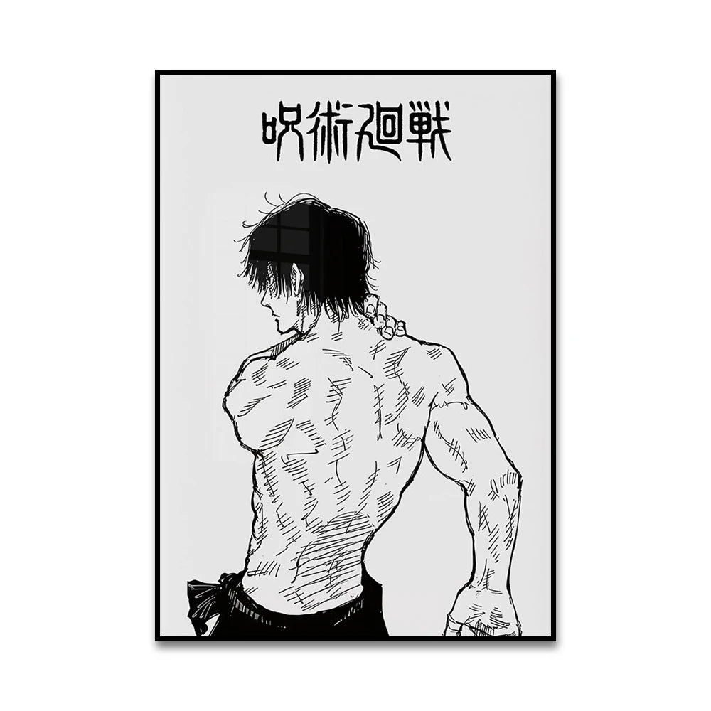 Dibujo a tinta blanco y negro de un hombre musculoso con cabello puntiagudo, renderizado en un estilo dinámico.