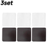A set of three square acrylic fridge magnets, two white and one dark brown.