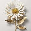 Arte de pared floral de girasol blanco y dorado, con una gran flor de centro dorado y hojas de bronce.