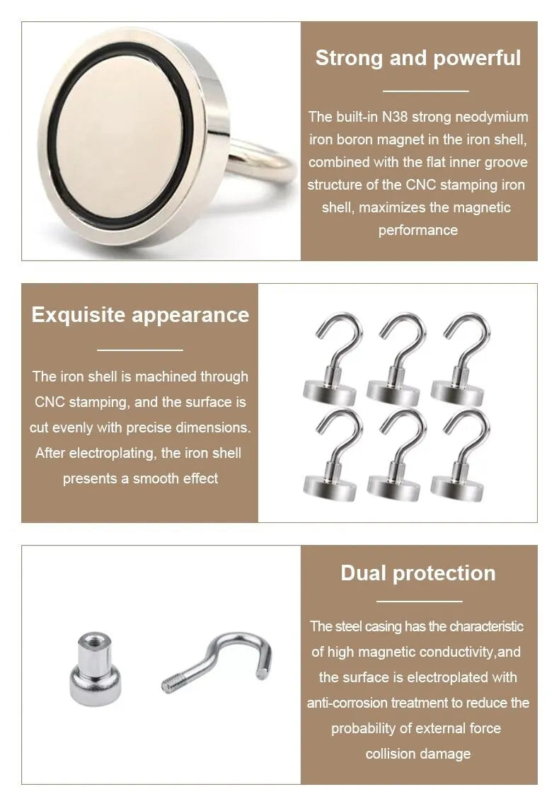A set of strong magnetic hooks made of iron and steel for organization and mounting.