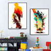 A canvas wall art print featuring a silhouette of a person and a skateboard in vibrant, colorful paint splatters.