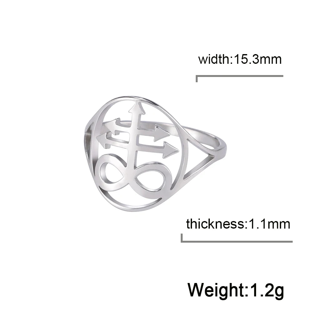Silver signet ring featuring a Leviathan cross design with an arrow and circle motif.