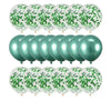 A pack of twenty rose gold confetti balloons in various shades of green and white.