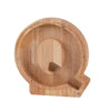 Wooden alphabet letter Q piggy bank coin box for kids made of light wood