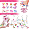 A set of ten unicorn rings and ten unicorn keychains for a birthday party theme.