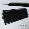 A black latex strip balloon and a bundle of black balloons for party decoration.