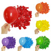 A collection of vibrant latex balloons in various colors including red, yellow, purple, blue, and green.