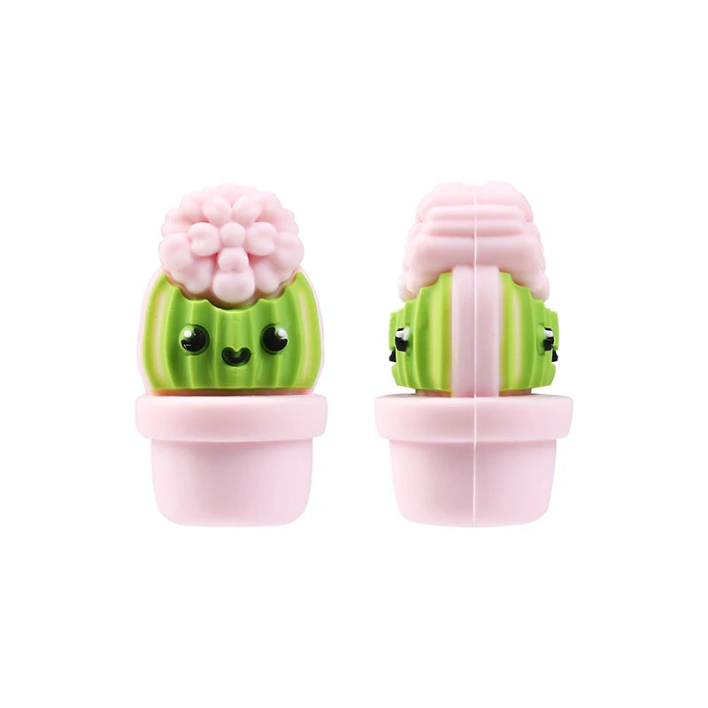 Pair of pink silicone plant beads with green stems and pink flowers for jewelry making