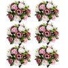 A set of six rose ball centerpieces featuring pink, mauve, and white silk artificial flowers with green foliage.