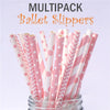 A multipack of pink and white ballet slippers in various stripes and polka dots
