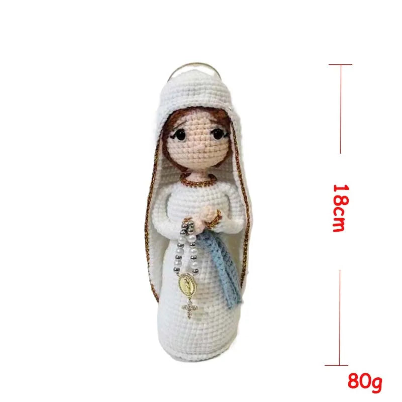 Handcrafted Virgin Mary crochet doll with a white garment and a veil