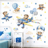 Wall stickers featuring teddy bears piloting airplanes and hot air balloons for kids' rooms