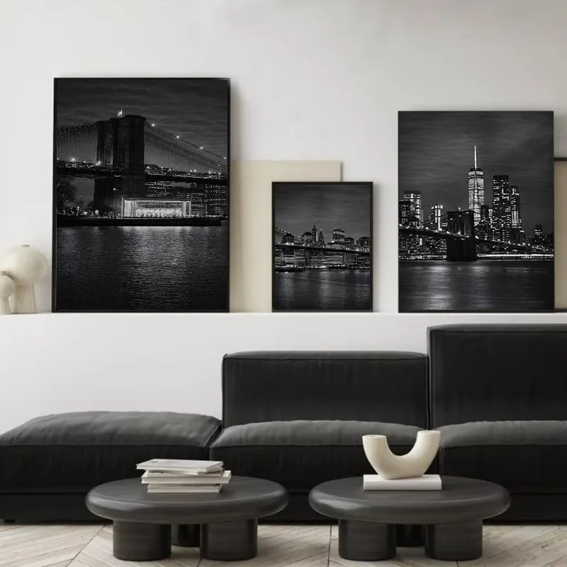 New York City Nightscape Canvas Art – Brooklyn Bridge and Manhattan Skyline
