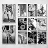 A grid of black and white photographs featuring women in various poses, wearing high heels, and artistic shots.
