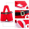 A set of six festive red Santa Claus gift bags with black trim and white lining.